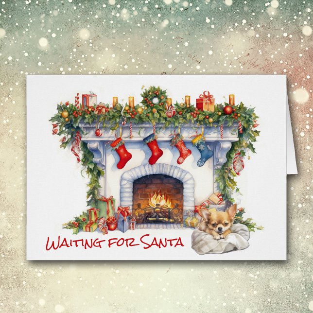 Chihuahua Puppy Julfiende - vänta på tomten Hälsningskort (Skapare uppladdad)