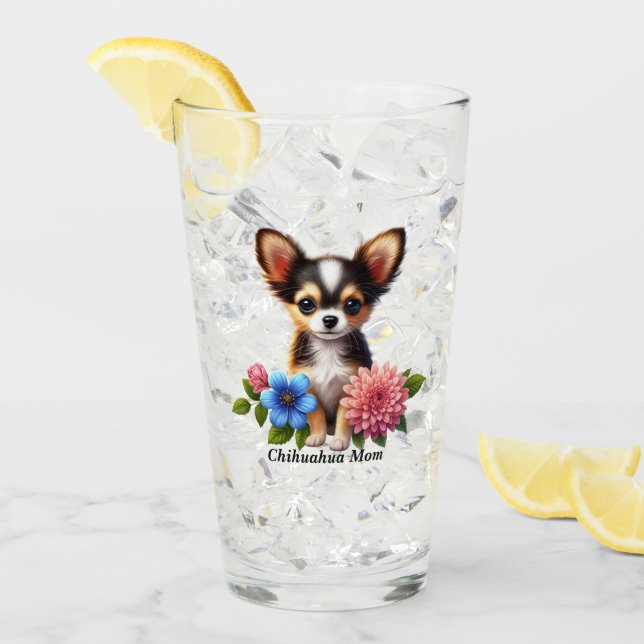 Chihuahua Puppy med dekorativa blommor Glaskopp (Framsida Ice)