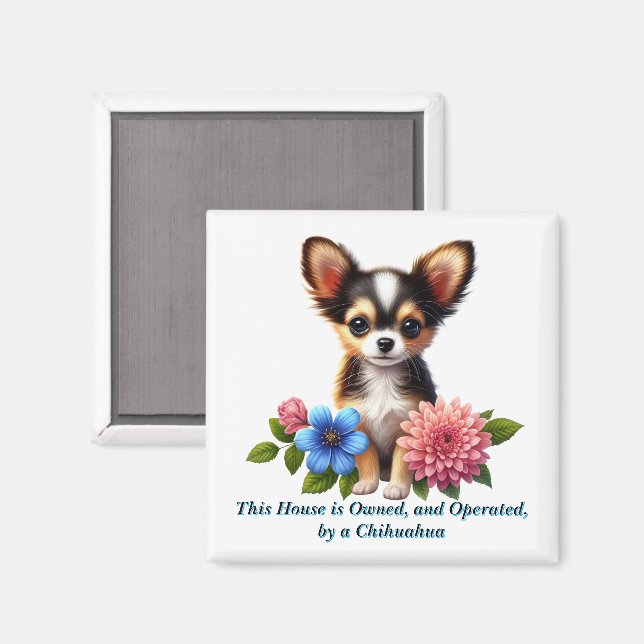 Chihuahua Puppy med dekorativa blommor Magnet (Front/Back)