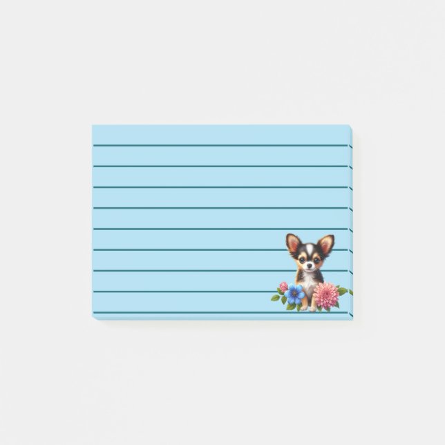 Chihuahua Puppy med dekorativa blommor Post-it Block (Framsida)