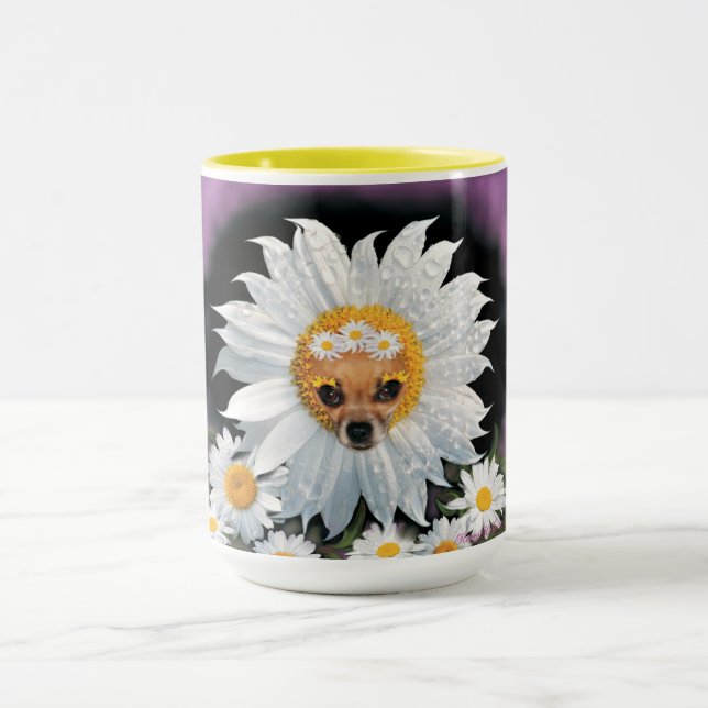 Chihuahua Puppy och Daisy Flowers Mugg (Center)