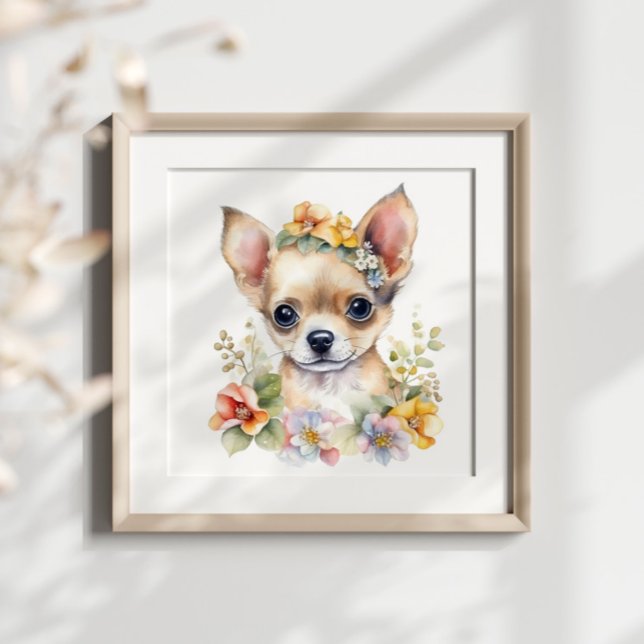 Chihuahua Puppy Pet Watercolor Flower Poster (Skapare uppladdad)