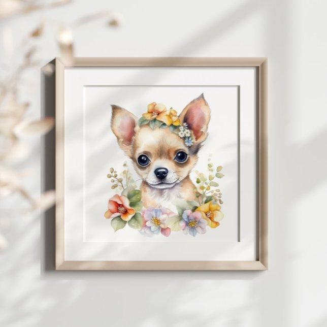 Chihuahua Puppy pet Watercolor Flower Poster (Skapare uppladdad)