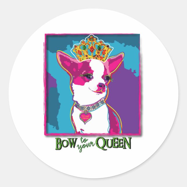 Chihuahua Queen Runt Klistermärke (Framsida)