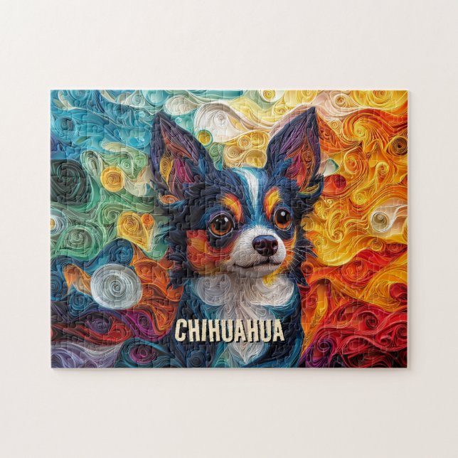 Chihuahua Quilling Art Hund Porträtt Pussel (Horisontell)