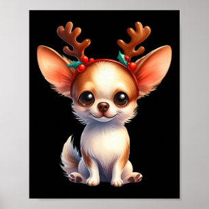 Chihuahua Reindeer Santa Hat Julafton Ljus jul Poster