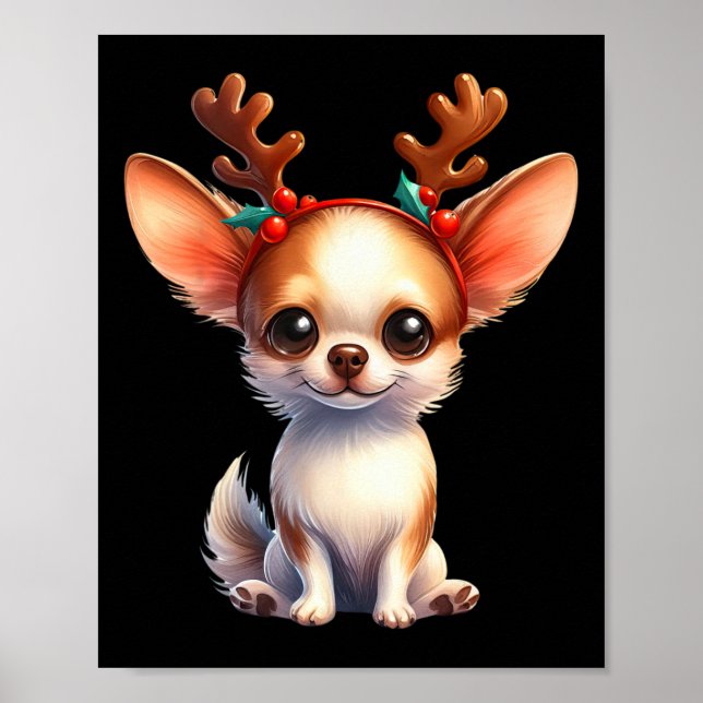 Chihuahua Reindeer Santa Hat Julafton Ljus jul Poster (Framsidan)