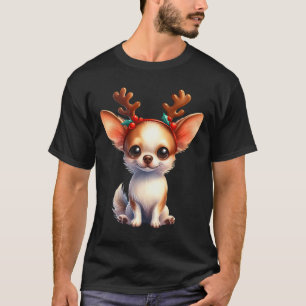 Chihuahua Reindeer Santa Hat Julafton Ljus jul T Shirt