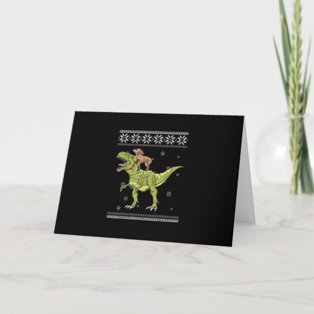 chihuahua ridande dinosaurie julbelysning helgkort (Framsida)