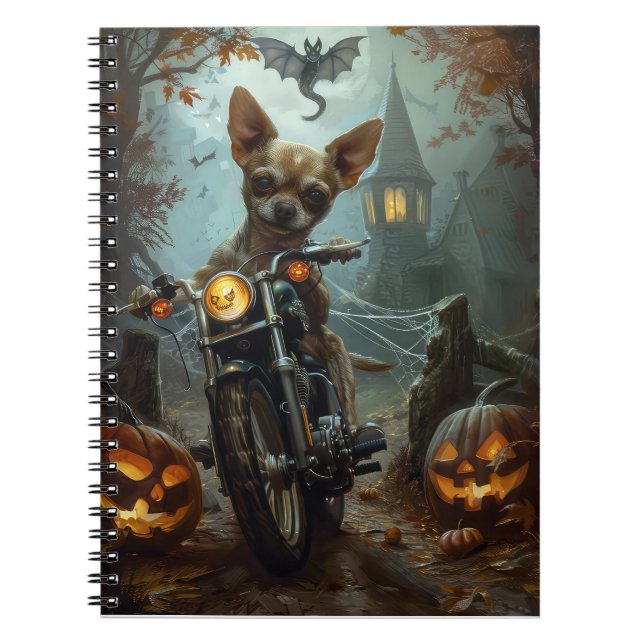 Chihuahua Riding Motorcycle Halloween Scary Anteckningsbok (Framsidan)