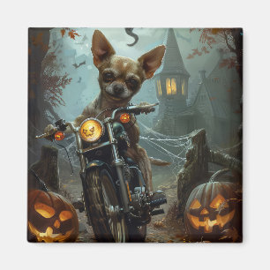 Chihuahua Riding Motorcycle Halloween Scary Magnet