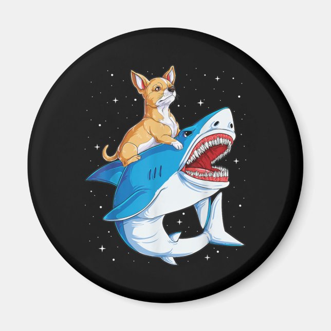Chihuahua Riding Shark Jawsome Space Galaxy Passan Magnet (Framsidan)