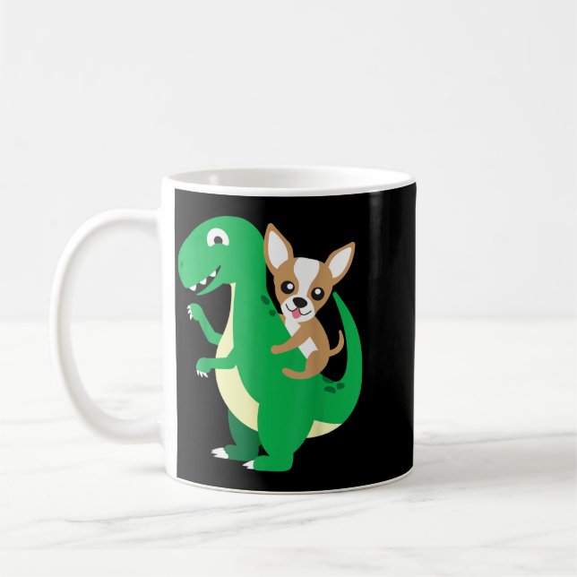 Chihuahua Ridning T-Rex Dinosaur Dino Hund Hallowe Kaffemugg (Vänster)