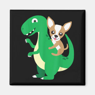 Chihuahua Ridning T-Rex Dinosaur Dino Hund Hallowe Magnet
