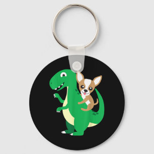 Chihuahua Ridning T-Rex Dinosaur Dino Hund Hallowe Nyckelring