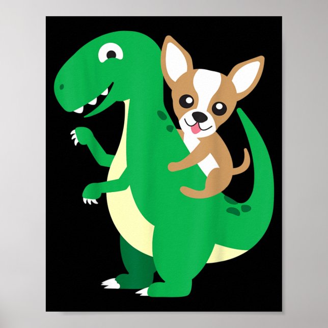 Chihuahua Ridning T-Rex Dinosaur Dino Hund Hallowe Poster (Framsidan)