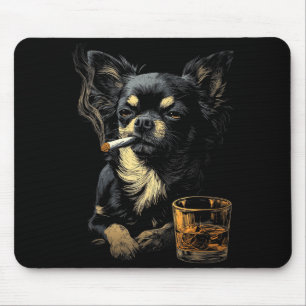 Chihuahua röker cigarett whisky älskare rolig hund musmatta