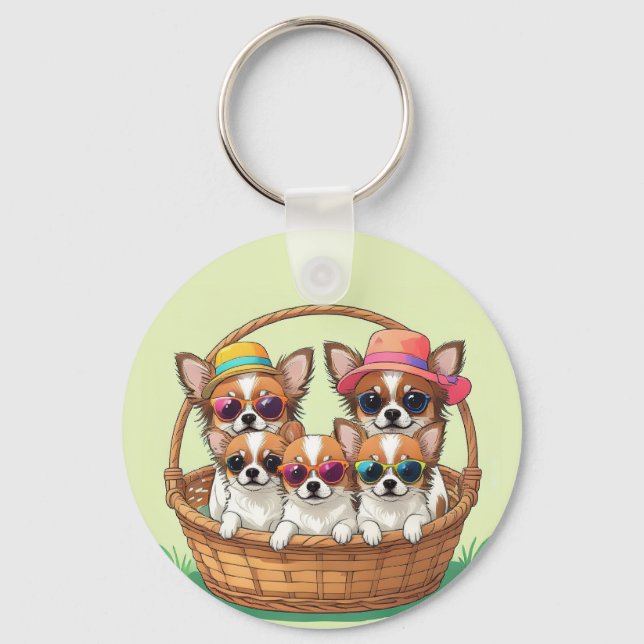 Chihuahua roliga valpar nyckelring (Framsida)