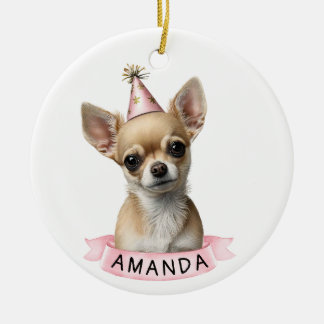 Chihuahua Rosa Girly Namn Watercolor Cute Julgransprydnad Keramik