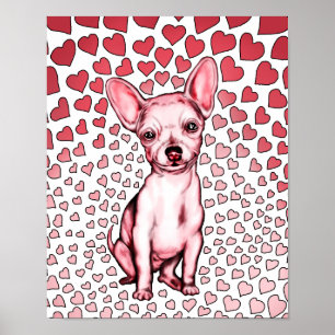 Chihuahua Rosa Hearts Valentine Day Poster