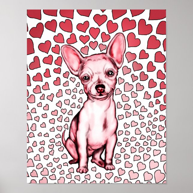 Chihuahua Rosa Hearts Valentine Day Poster (Framsidan)