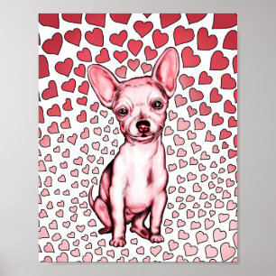 Chihuahua Rosa Hearts Valentine Day Poster