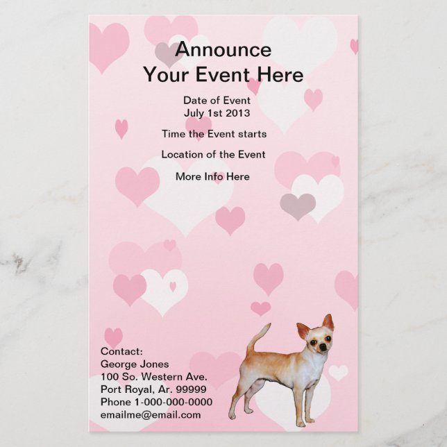 Chihuahua Rosa & White Hearts Flygblad (Framsidan)