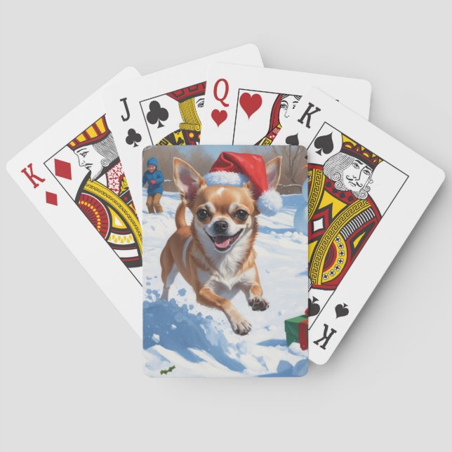Chihuahua Runin i Snö med julklapp Casinokort (Baksidan)