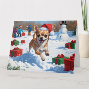 Chihuahua Runin i Snö med julklapp Kort