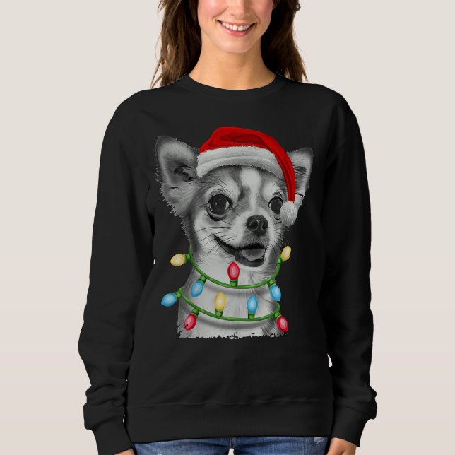 Chihuahua Santa Christmas Tree Lights Xmas        T Shirt (Framsida)