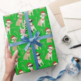 Chihuahua Santa Hat Candy cane Grönt jul Presentpapper