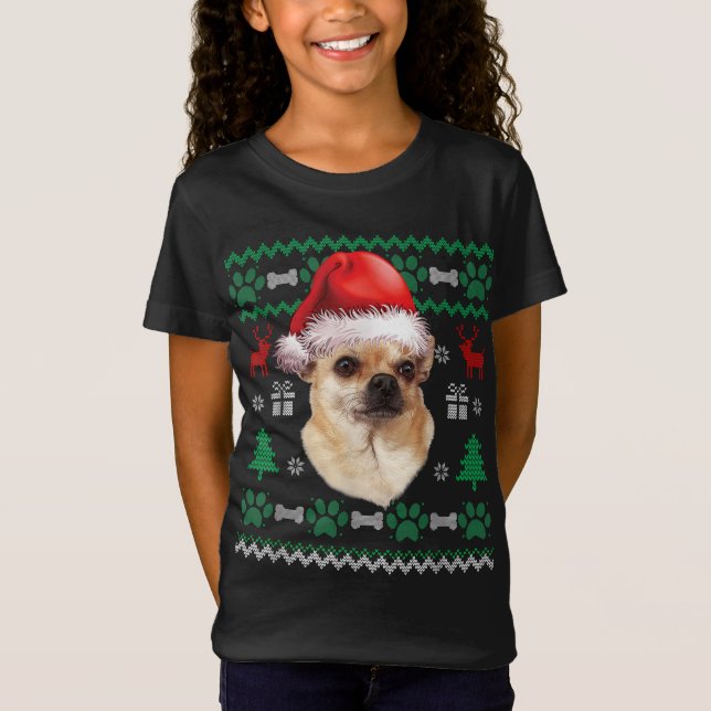 Chihuahua Santa Hat jul Ugly Sweater Pajama T Shirt (Framsida)