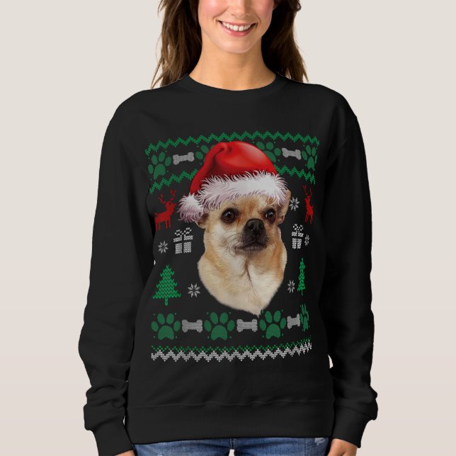 Chihuahua Santa Hat jul Ugly Sweater Pajama T Shirt (Framsida)