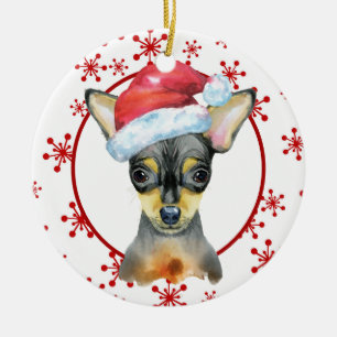 Chihuahua Santa Hat Red Snowflake-mall Julgransprydnad Keramik