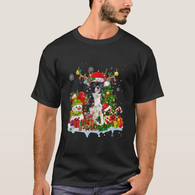 Chihuahua Santa Hat Reindeer jul Ljus T Shirt (Framsida)
