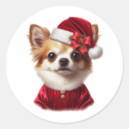 Chihuahua Santa jul Xmas högtid Hund Runt Klistermärke