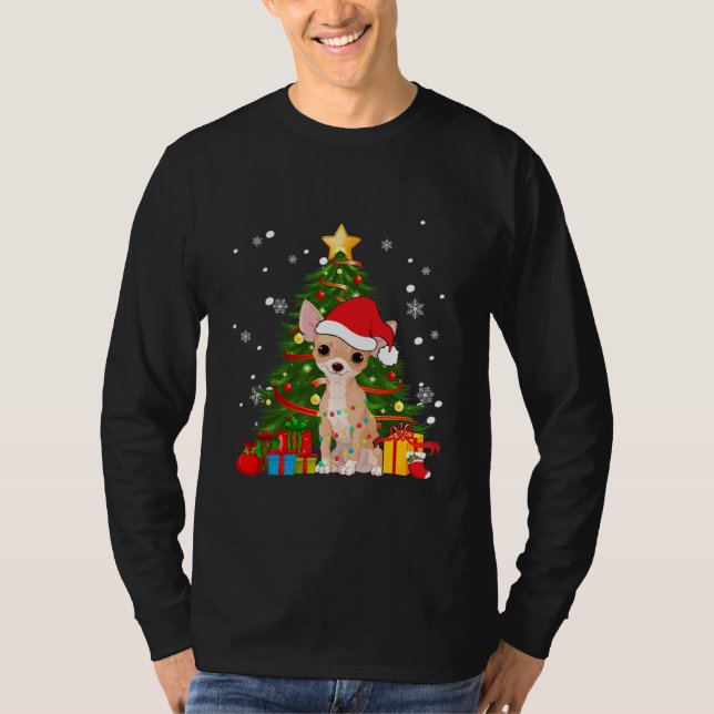 Chihuahua Santa Julgran Light Pajama Hund T Shirt (Framsida)