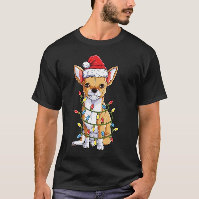 Chihuahua Santa Julgran Ljus Julafton Gifts T Shirt (Framsida)