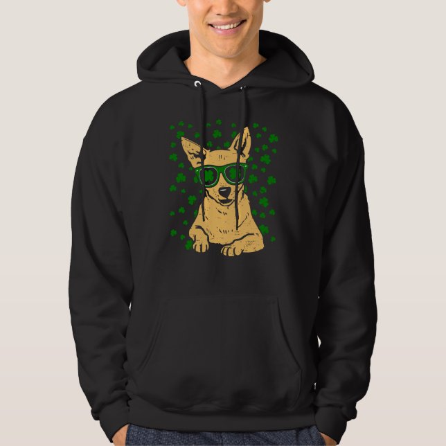 Chihuahua Shamrock Glasses Hund Hoodie (Framsida)