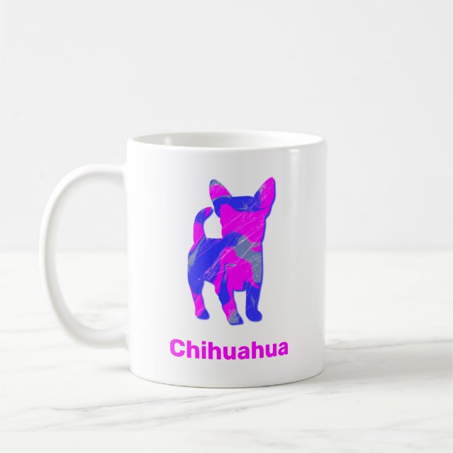 Chihuahua Shock rosa & Blue Silhouette Hund White Kaffemugg (Vänster)