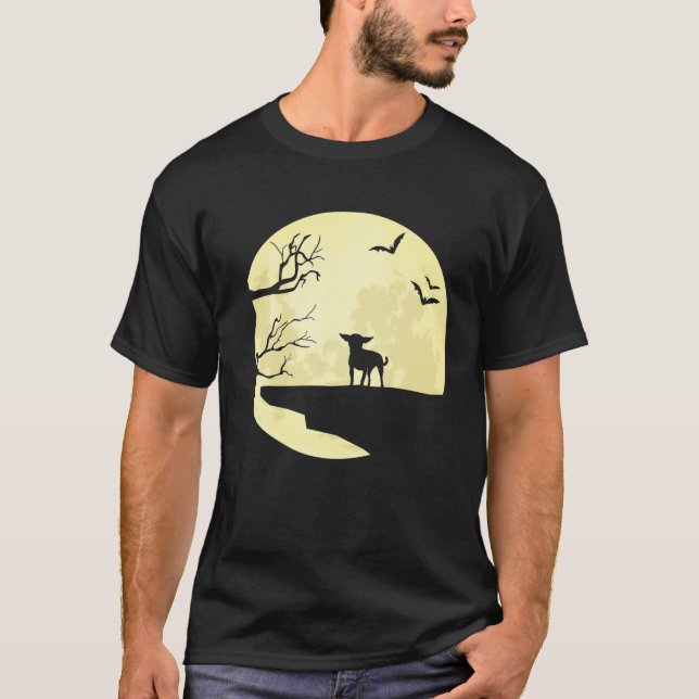 Chihuahua Silhouette i fullmåne Hund Fladdermöss o T Shirt (Framsida)