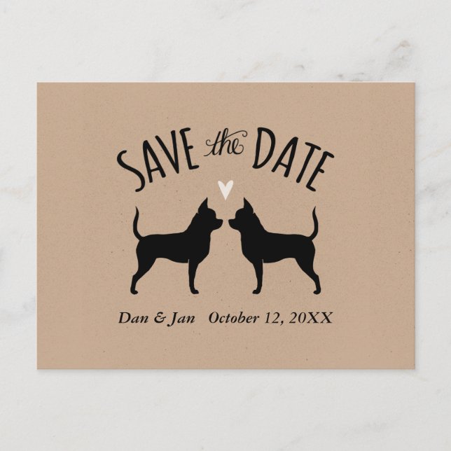 Chihuahua Silhouettes Bröllop spara datum Meddelande Vykort (Framsida)