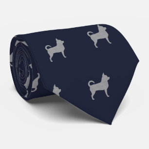 Chihuahua Silhouettes Mönster Navy Blue och Gråt Slips