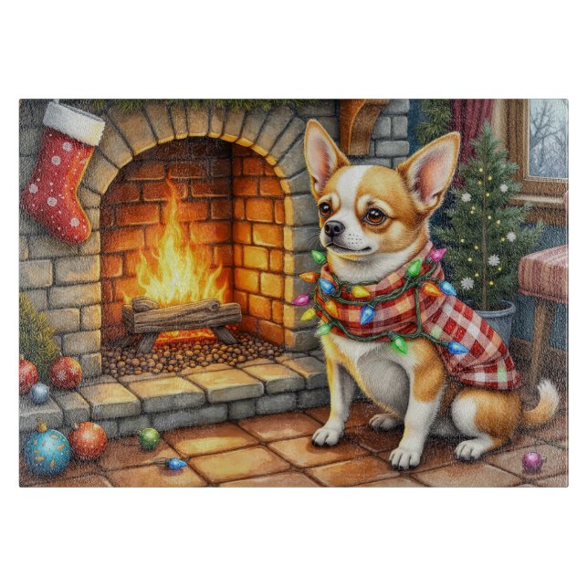 Chihuahua Sitting Fireplace with Christmas Lights (Framsidan)