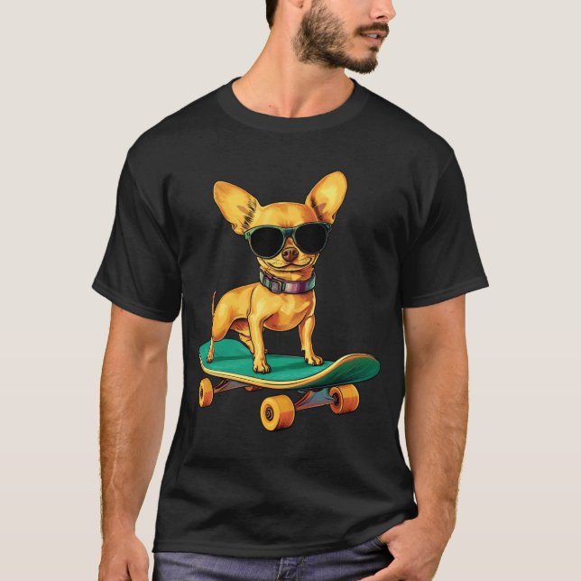 Chihuahua Skateboard Långärmad T Shirt (Framsida)