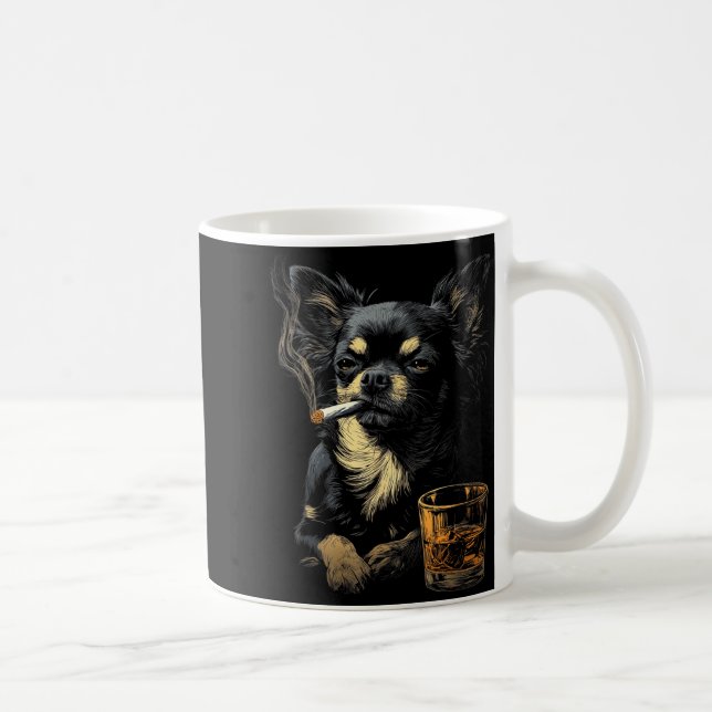 Chihuahua Smoking Cigarette Whisky Lover Funny Dog Kaffemugg (Höger)
