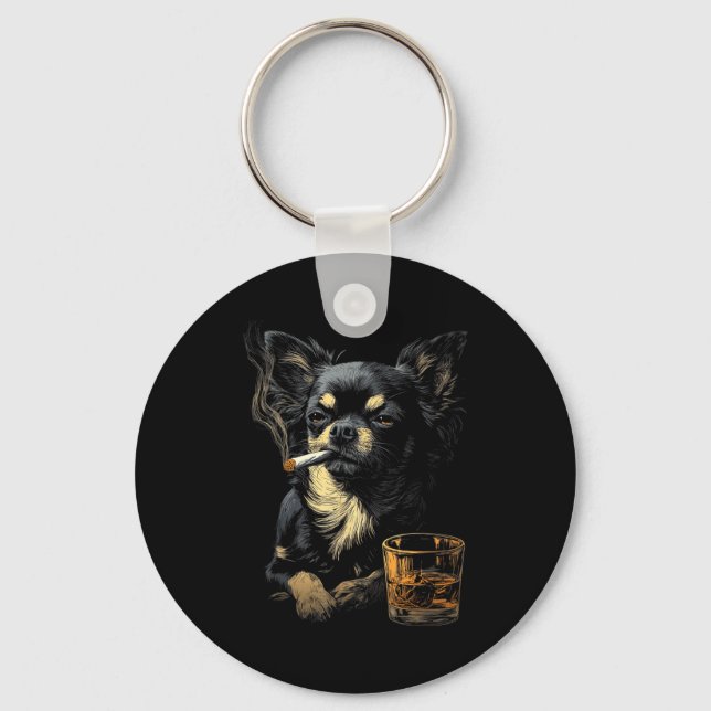 Chihuahua Smoking Cigarette Whisky Lover Funny Dog Nyckelring (Framsida)