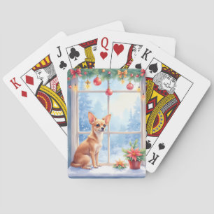 Chihuahua Snöig Fönsterbräda Högtid Jul Konst Casinokort