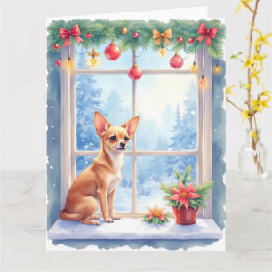 Chihuahua Snöig Fönsterbräda Högtid Jul Konst Kort
