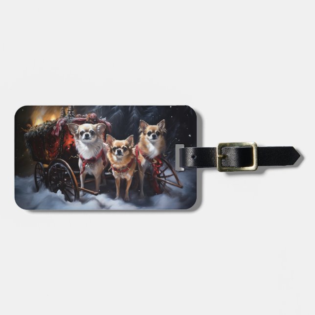Chihuahua Snowy Sleigh-juldekretet Bagagebricka (Horisontell Framsida)